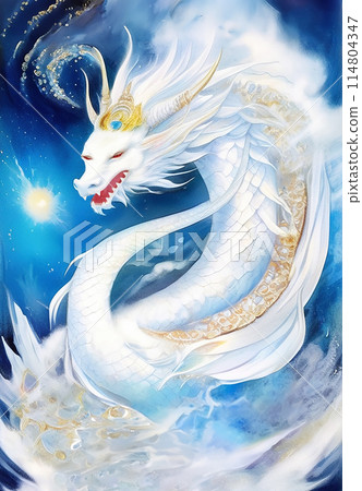 神話白龍龍神龍神秘水彩精神好運插畫藝術 114804347