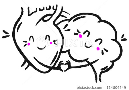 Happy Heart and Brain - Doodle style Vector Illustration Happy Heart and Brain - Doodle style Vector Illustration 114804349
