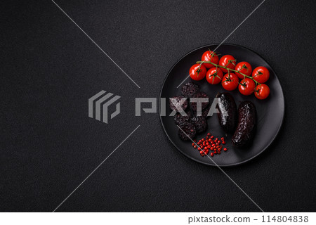 Delicious black blood sausage or black pudding with spices Delicious black blood sausage or black pudding with spices 114804838