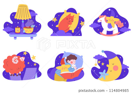 Bedtime compositions in hand drawn design Bedtime compositions in hand drawn design 114804985