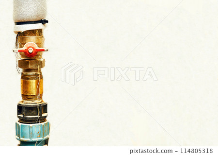 Plumbing. Sewerage. Gas pipeline. Water valve shutting off tap in the basement Plumbing. Sewerage. Gas pipeline. Water valve shutting off tap in the basement 114805318