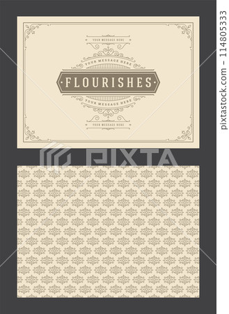Vintage ornament greeting card calligraphic ornate swirls and vignettes frame design vector template 114805333