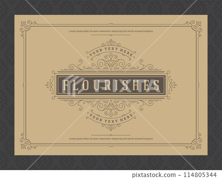 Vintage ornament greeting card calligraphic ornate swirls and vignettes frame design vector template 114805344