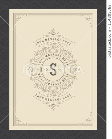 Vintage ornament greeting card calligraphic ornate swirls and vignettes frame design vector template 114805368