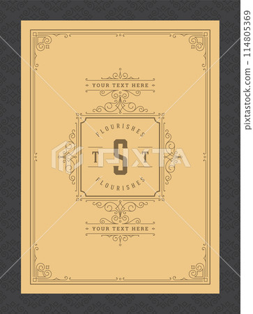 Vintage ornament greeting card calligraphic ornate swirls and vignettes frame design vector template 114805369