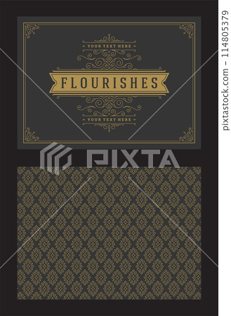 Vintage ornament greeting card calligraphic ornate swirls and vignettes frame design vector template 114805379