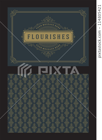 Vintage ornament greeting card calligraphic ornate swirls and vignettes frame design vector template Vintage ornament greeting card calligraphic ornate swirls and vignettes frame design vector template 114805421