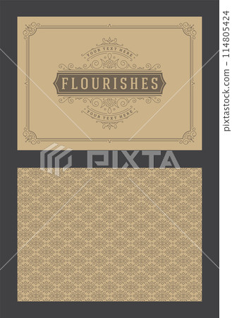 Vintage ornament greeting card calligraphic ornate swirls and vignettes frame design vector template Vintage ornament greeting card calligraphic ornate swirls and vignettes frame design vector template 114805424