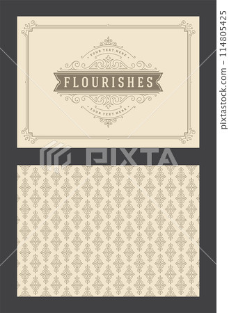 Vintage ornament greeting card calligraphic ornate swirls and vignettes frame design vector template 114805425