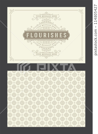 Vintage ornament greeting card calligraphic ornate swirls and vignettes frame design vector template Vintage ornament greeting card calligraphic ornate swirls and vignettes frame design vector template 114805427