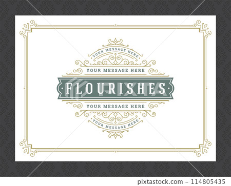 Vintage ornament greeting card calligraphic ornate swirls and vignettes frame design vector template Vintage ornament greeting card calligraphic ornate swirls and vignettes frame design vector template 114805435