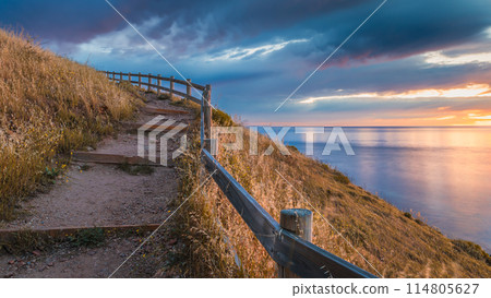 Hallett Cove hill trail along the coast at sunset Hallett Cove hill trail along the coast at sunset 114805627