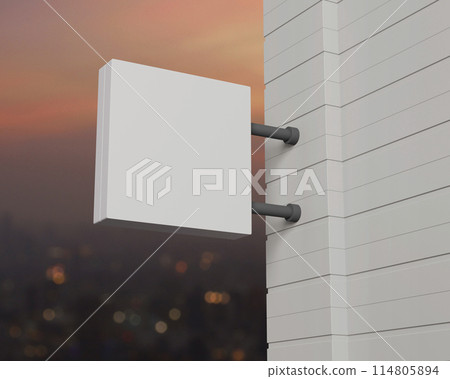 Hanging white square signboard mockup, 3D rendering Hanging white square signboard mockup, 3D rendering 114805894