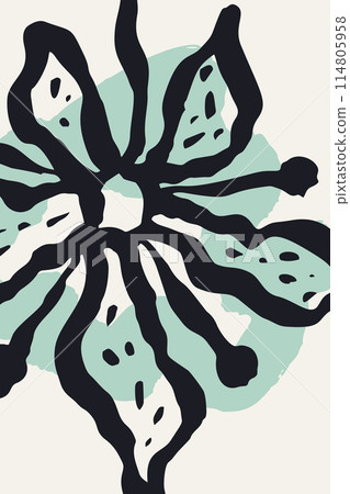 Poster or card with ink brush abstract flower sketch and grungy organic shapes 114805958