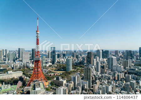 [東京] 晴朗的藍天和市中心的城市景觀 114806437
