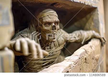 Mummy escaping from A stone sarcophagus Mummy escaping from A stone sarcophagus 114806589