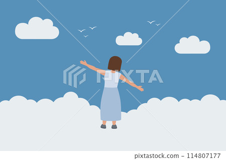 little girl dream about flying with birds in the sky vector illustration little girl dream about flying with birds in the sky vector illustration 114807177