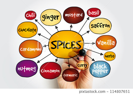 Spices mind map, concept for presentations and reports Spices mind map, concept for presentations and reports 114807651