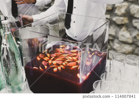 Catering at a wedding Selection of drinks. sangria Catering at a wedding Selection of drinks. sangria 114807841