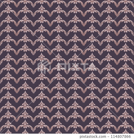 Hand drawn watercolor vintage ornament seamless pattern. Baroque illustration isolated on brown background. Can be used for textile, fabric and other printed products. 114807866