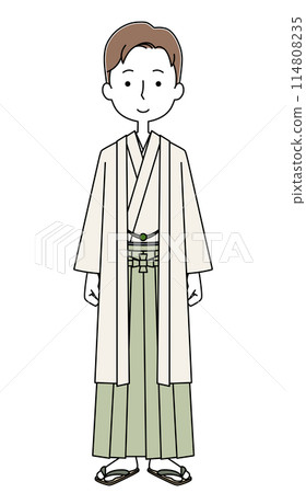 Illustration of a young man wearing a hakama Illustration of a young man wearing a hakama 114808235