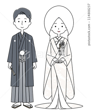 帶有波峰的袴，純白色，新娘和新郎的插圖 114808237