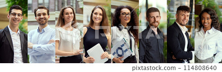 Portrait of different businesspeople, men and women smiling and showing confidence. multiracial teamwork. Cooperation 114808640