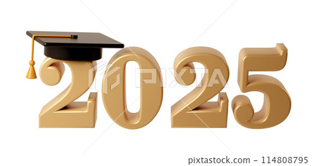 Class of 2025 3d icon. Congratulation graduates design template with black cap and numbers. Gold graduation typography illustration for ceremony, party, greeting card, invitation Class of 2025 3d icon. Congratulation graduates design template with black cap and numbers. Gold graduation typography illustration for ceremony, party, greeting card, invitation 114808795