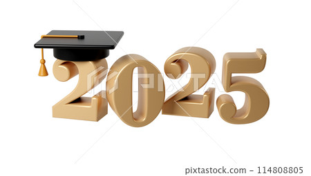 Class of 2025 3d icon. Congratulation graduates design template with black cap and numbers. Gold graduation typography education illustration for ceremony, party, greeting card, invitation Class of 2025 3d icon. Congratulation graduates design template with black cap and numbers. Gold graduation typography education illustration for ceremony, party, greeting card, invitation 114808805