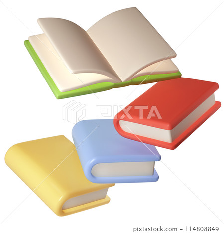 3D flying Books graduate school Icon. Render Education or Business Literature. E-book, Encyclopedia, Textbook Illustration 114808849