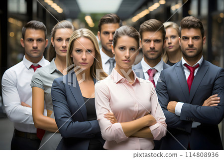 business successful laughing group in office. finance team.  114808936