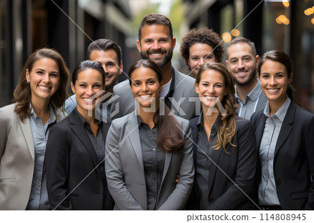 business successful laughing group in office. finance team.  114808945