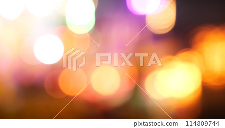 Vibrant Bokeh abstract blurred background music festival stage show performance party. Colorful bokeh background spark animate motion. Backdrop display with twinkling night life shape blinking light 114809744