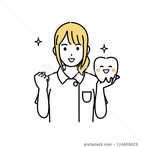 女牙醫和牙科保健員支持牙齒健康的插圖 114809829