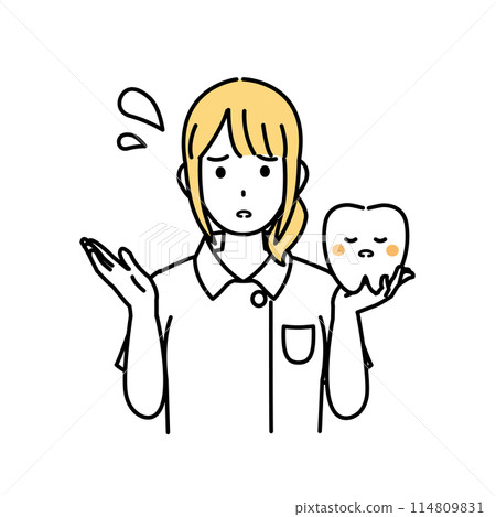 女牙醫和牙齒保健員警告牙齒問題的插圖 女牙醫和牙齒保健員警告牙齒問題的插圖 114809831