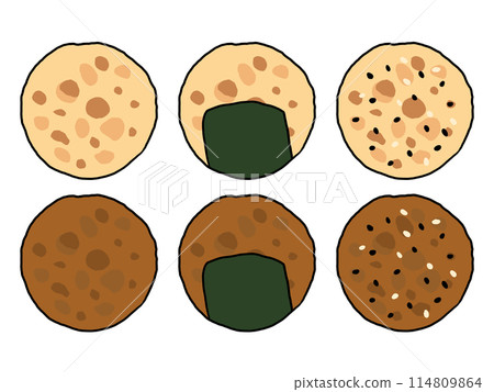 Illustration set of 6 kinds of round rice crackers 114809864