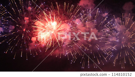 Red Firework celebrate anniversary happy new year 2024, 4th of july holiday festival. red firework in night time celebrate national holiday. Countdown to new year 2024 festival party time event Red Firework celebrate anniversary happy new year 2024, 4th of july holiday festival. red firework in night time celebrate national holiday. Countdown to new year 2024 festival party time event 114810152