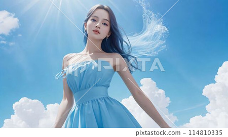 天藍色主題的年輕女子 114810335