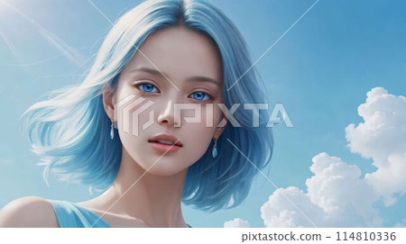 天藍色主題的年輕女子 114810336