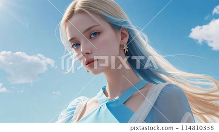 Young woman with sky blue theme 114810338