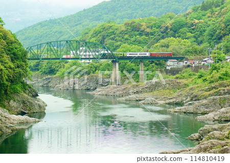 未開發地區的壯麗景色:穿越四國中部吉野川大橋的特快列車的千年故事 未開發地區的壯麗景色:穿越四國中部吉野川大橋的特快列車的千年故事 114810419