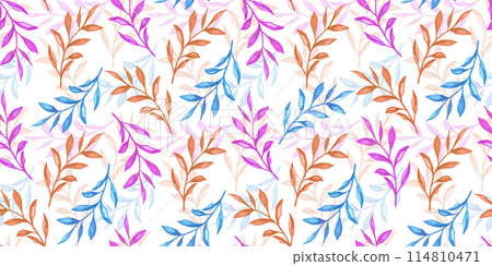 Summer palm leaves pattern orange, blue, orange tropical pattern 114810471