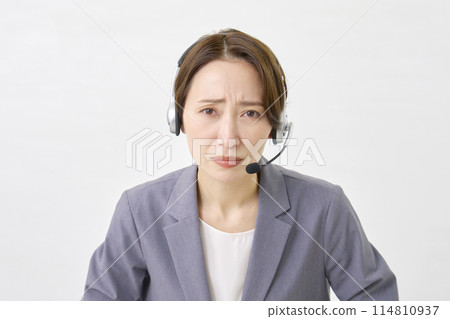Apologizing operator on white background 114810937