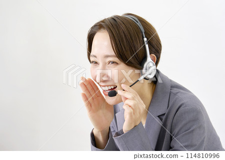 Calling operator on white background Calling operator on white background 114810996