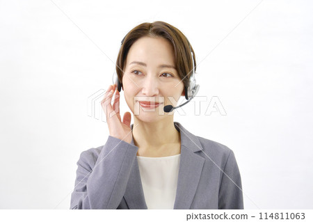 Smiling operator on white background Smiling operator on white background 114811063