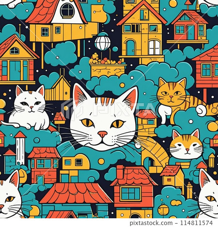Cute cats seamless pattern 114811574