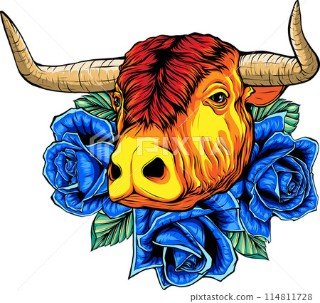 vector illustration of head bull colored design 114811728