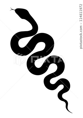 Black silhouette of a curved snake isolated on a transparent background. Symbol of Chinese New Year 2025. Vector illustration 114811972