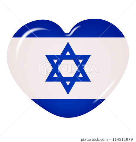 3D heart in the color of the Israeli flag, isolated on a transparent background. Country flag button. Vector illustration 3D heart in the color of the Israeli flag, isolated on a transparent background. Country flag button. Vector illustration 114811979