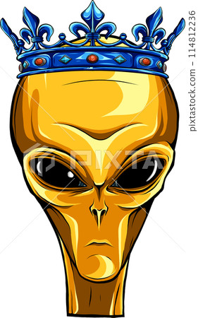 Alien head with crown. vector illustration design of extraterrestrial humanoid 114812236